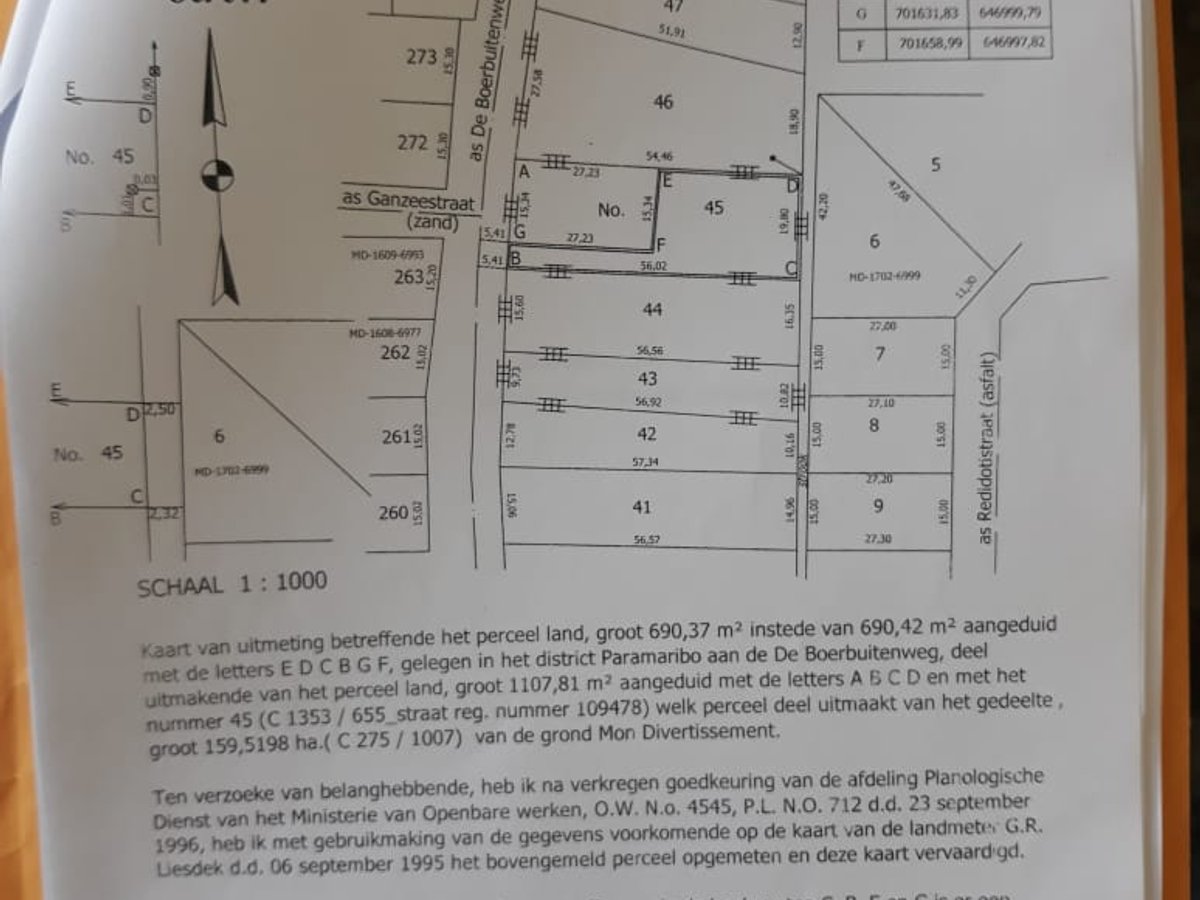 Eigendom, Papajafowroestraat, 750 m2, (25x30m) Noord, tegenover Clevia-markt. Stroom en water aanwezig - Hoofdfoto