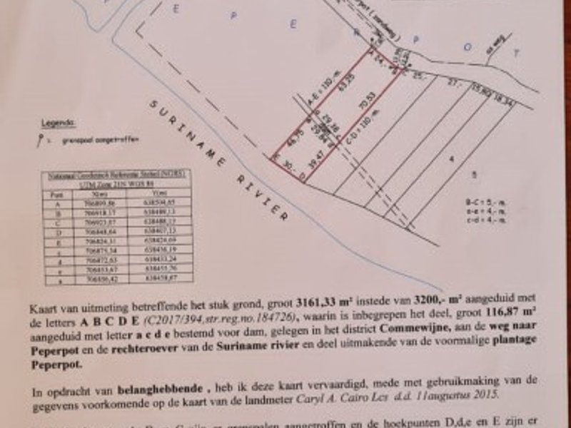 Eigendom 8463 m2 te Welgelegen Coronie. Zeer goed langs asfalt weg gelegen perceel